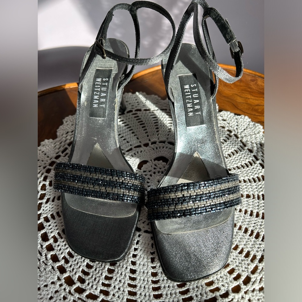 STUART WEITZMAN BEADED EVENING SANDALS